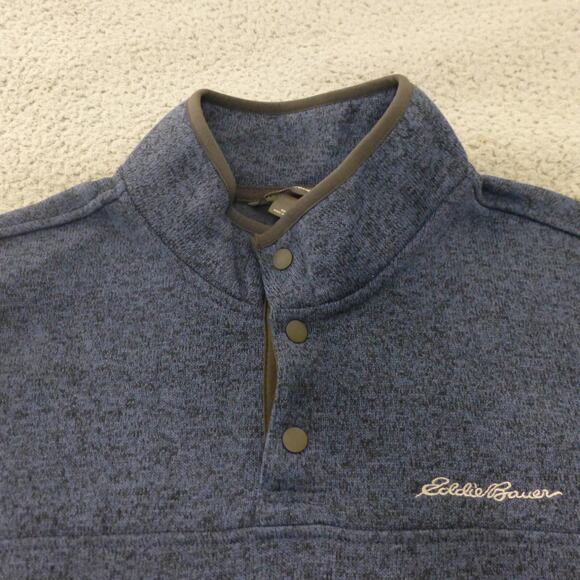 Eddie Bauer Sweater Mens XL 1/4 Button Pullover Hiking Outdoor Camp Blue - Picture 3 of 10